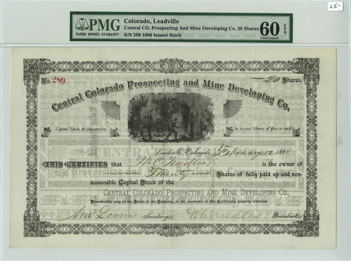 Central Colorado Prospecting and Mine Developing Co. - Stock Certificate